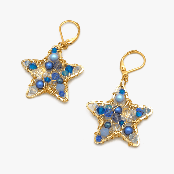 Star gold blue and purple earring