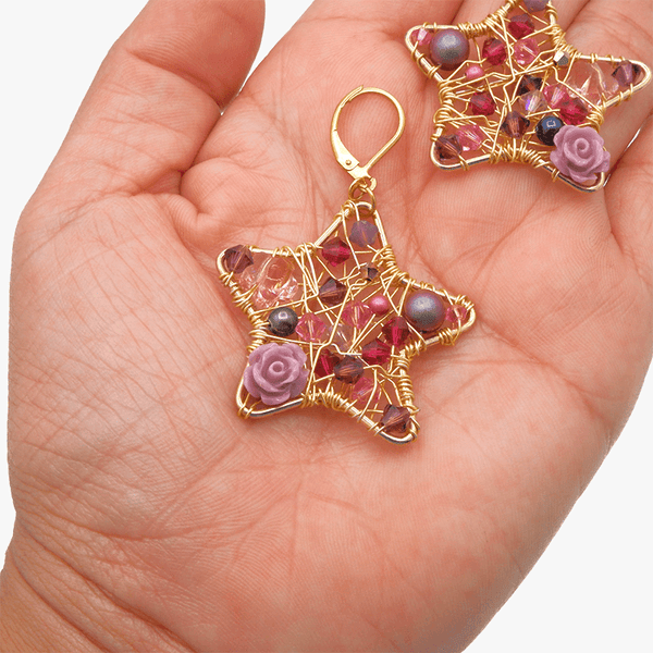 Star gold blue and purple earring