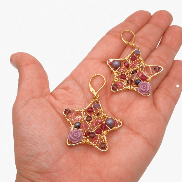 Star gold blue and purple earring