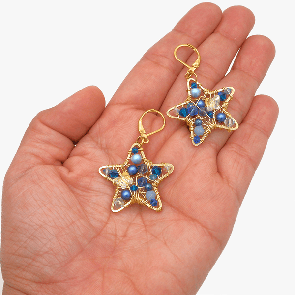 Star gold blue and purple earring