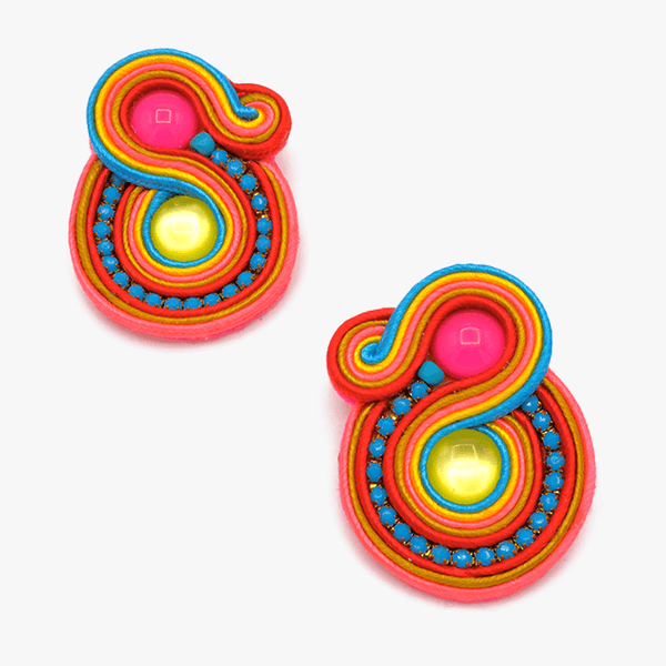 Totora neon pink and turquoise earring