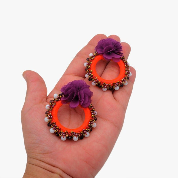 Colourful circle - neon orange - Handmade hoop earring - La Camaleonica