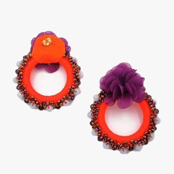 Colourful circle - neon orange - Handmade hoop earring - La Camaleonica