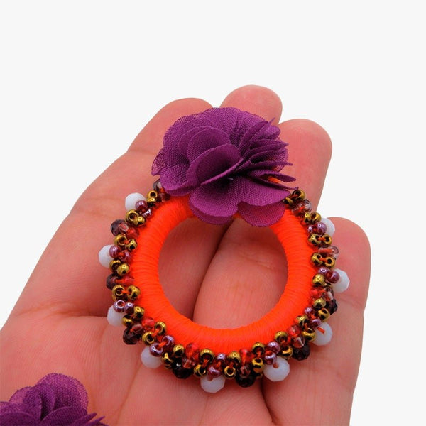 Colourful circle - neon orange - Handmade hoop earring - La Camaleonica