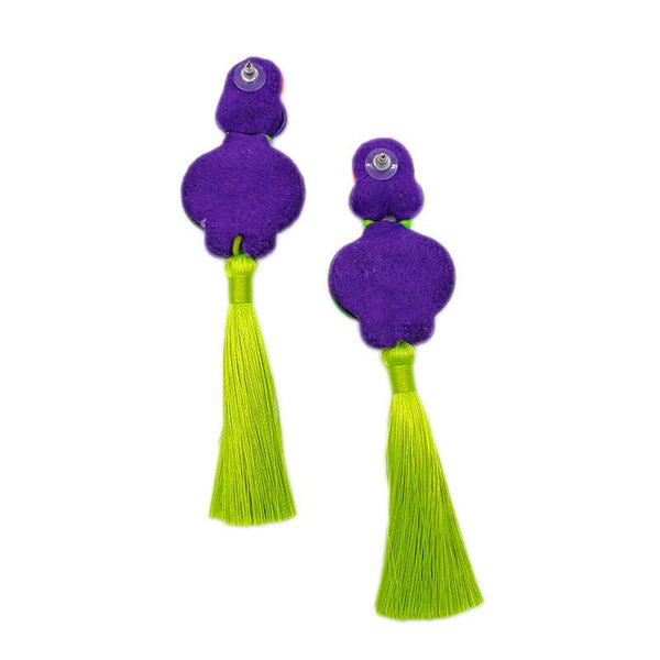 Rai L - green neon - Handmade tassel earring - La Camaleonica