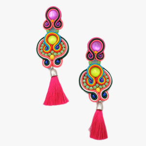 Rai - neon pink - handmade tassel earring - La Camaleonica